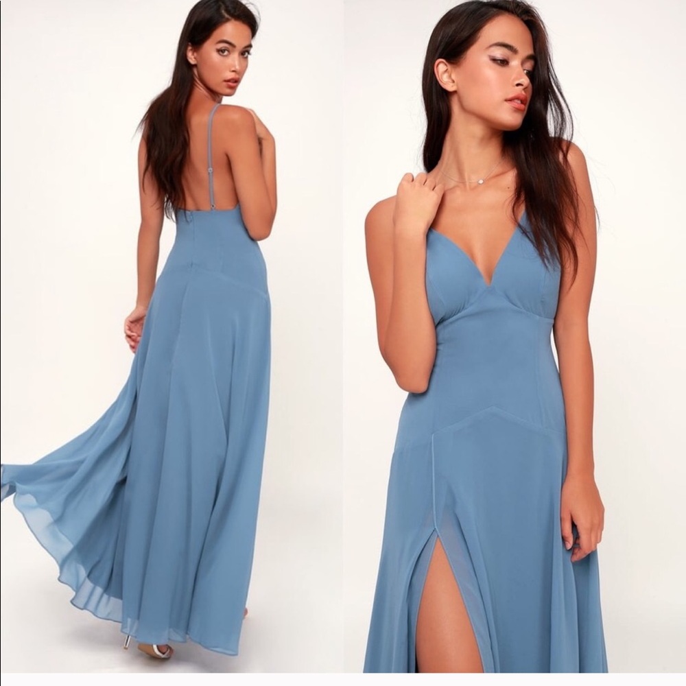 LuLus Lovely Still Slate Blue Maxi